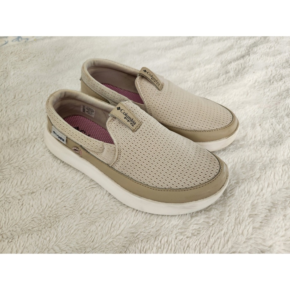 Columbia PFG Womens 8 Tamiami Slip On Shoes Beige Tan Fishing Boat Loafers